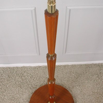 Modernist Swedish Teak & Brass Floor Lamp, 1940s-OE-933628