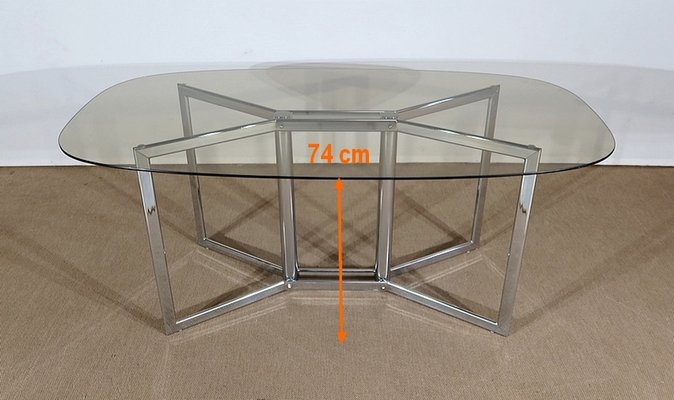 Modernist Table in Chromed Metal and Smoked Glass, 1970s-RVK-1266422