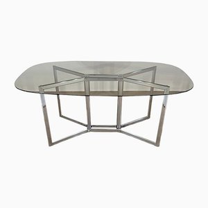 Modernist Table in Chromed Metal and Smoked Glass, 1970s-RVK-1266422