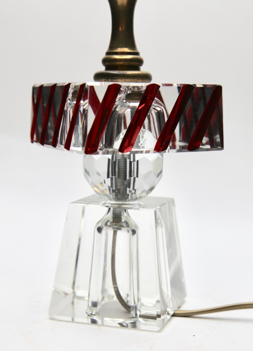 Modernist Table Lamp in Cut Crystal with Platform