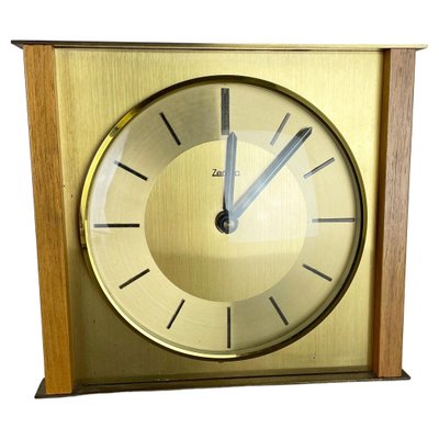 Modernist Teak and Brass Wall or Table Clock from Zentra, Germany, 1960s-QZ-1444408