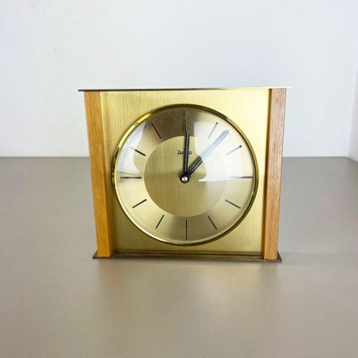 Modernist Teak and Brass Wall or Table Clock from Zentra, Germany, 1960s-QZ-1444408