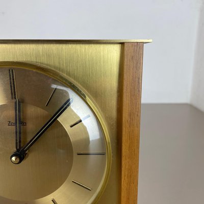 Modernist Teak and Brass Wall or Table Clock from Zentra, Germany, 1960s-QZ-1444408