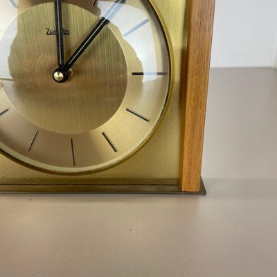 Modernist Teak and Brass Wall or Table Clock from Zentra, Germany, 1960s-QZ-1444408