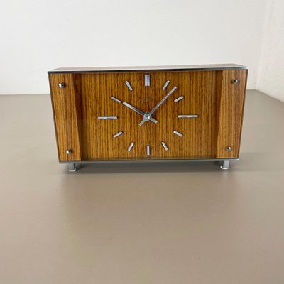 Modernist Teak and Metal Table Clock from Zentra, Germany, 1970s-QZ-1444409