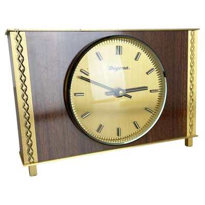 Modernist Teak & Brass Table Clock from Dugena, Germany, 1960s-QZ-1265058