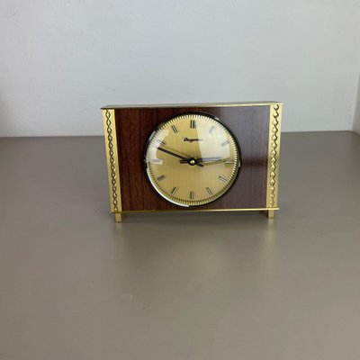 Modernist Teak & Brass Table Clock from Dugena, Germany, 1960s-QZ-1265058