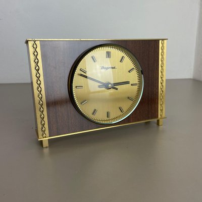 Modernist Teak & Brass Table Clock from Dugena, Germany, 1960s-QZ-1265058