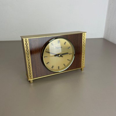 Modernist Teak & Brass Table Clock from Dugena, Germany, 1960s-QZ-1265058