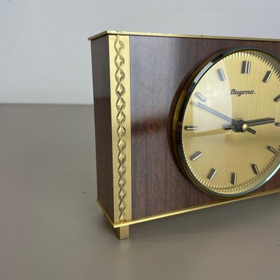 Modernist Teak & Brass Table Clock from Dugena, Germany, 1960s-QZ-1265058