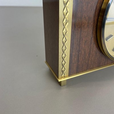 Modernist Teak & Brass Table Clock from Dugena, Germany, 1960s-QZ-1265058