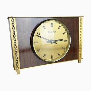 Modernist Teak & Brass Table Clock from Dugena, Germany, 1960s-QZ-1265058