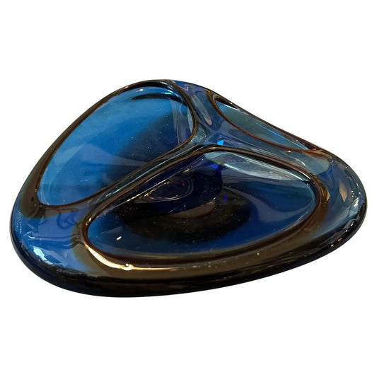 Modernist Triangular Blue and Brown Murano Glass Ashtray, 1980s