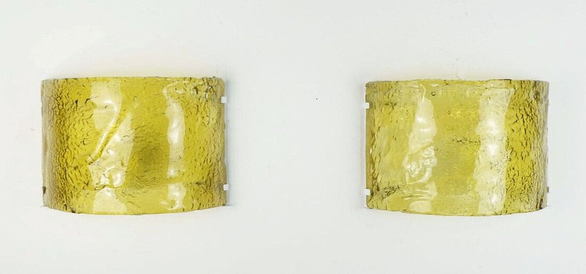 Modernist Wall Sconces in Amber Ice Glass and Metal from Kalmar, 1960s, Set of 2-FH-1787651