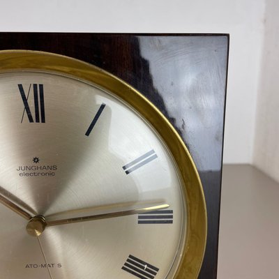 Modernist Wood and Brass Table or Wall Clock attributed to Junghans, Germany, 1970s-QZ-1444411