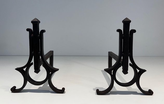 Modernist Wrought Iron Chenets, 1940s, Set of 2-BA-1792717