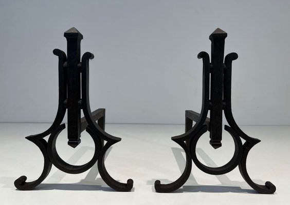 Modernist Wrought Iron Chenets, 1940s, Set of 2-BA-1792717