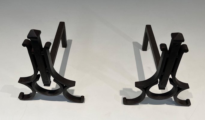 Modernist Wrought Iron Chenets, 1940s, Set of 2-BA-1792717