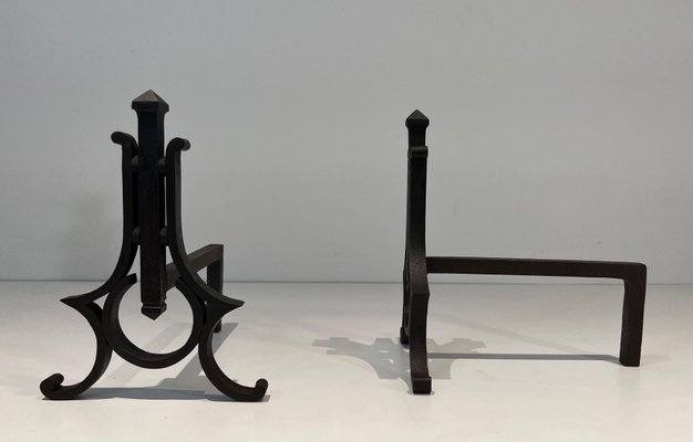 Modernist Wrought Iron Chenets, 1940s, Set of 2-BA-1792717