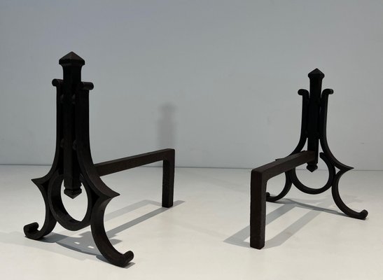 Modernist Wrought Iron Chenets, 1940s, Set of 2-BA-1792717