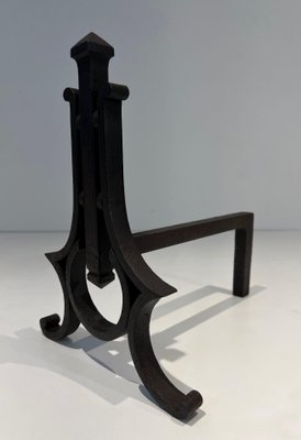 Modernist Wrought Iron Chenets, 1940s, Set of 2-BA-1792717