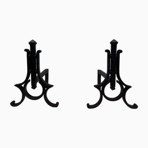 Modernist Wrought Iron Chenets, 1940s, Set of 2-BA-1792717