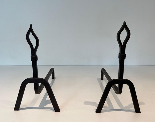 Modernist Wrought Iron Chenets, 1950s, Set of 2-BA-1786673