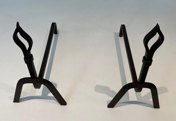 Modernist Wrought Iron Chenets, 1950s, Set of 2-BA-1786673