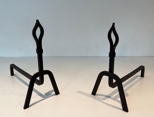 Modernist Wrought Iron Chenets, 1950s, Set of 2-BA-1786673