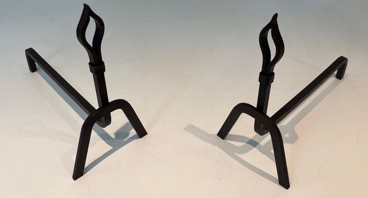 Modernist Wrought Iron Chenets, 1950s, Set of 2-BA-1786673