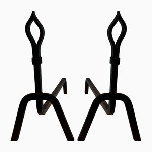 Modernist Wrought Iron Chenets, 1950s, Set of 2-BA-1786673