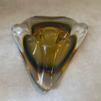 Modernist Yellow Green Sommerso Murano Glass Ashtray attributed to Seguso, 1960s-NMK-1790222