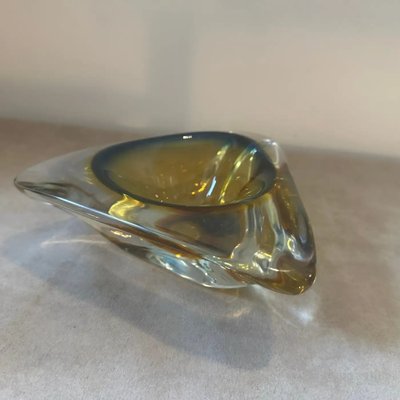 Modernist Yellow Green Sommerso Murano Glass Ashtray attributed to Seguso, 1960s-NMK-1790222