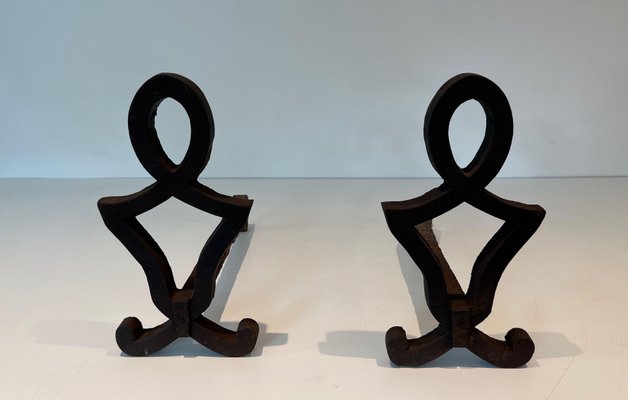 Modernized and Wrought Iron Chenets in the style of Raymond Subes, 1940s, Set of 2-BA-1777323