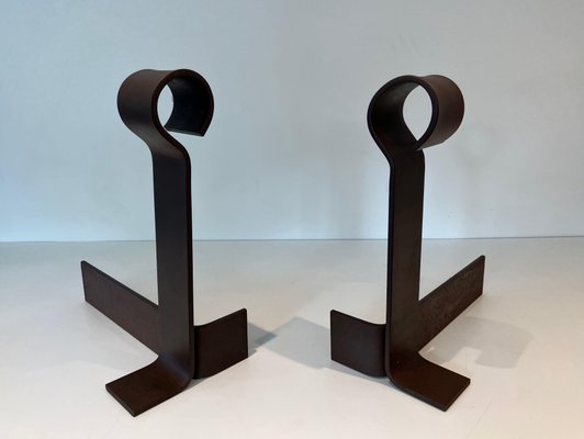 Modernized Wrought Iron Chenets, 1940s, Set of 2-BA-1786670