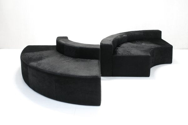 Modular Black Cowhide Curved Wave Sofa by DK Furniture, 2000s, Set of 2-SES-2023479