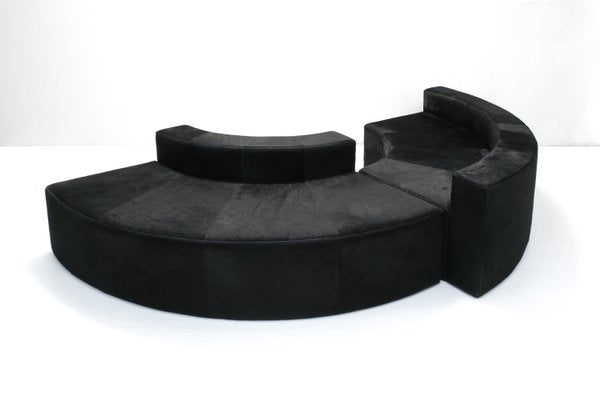 Modular Black Cowhide Curved Wave Sofa by DK Furniture, 2000s, Set of 2-SES-2023479