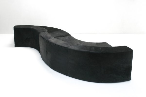 Modular Black Cowhide Curved Wave Sofa by DK Furniture, 2000s, Set of 2-SES-2023479