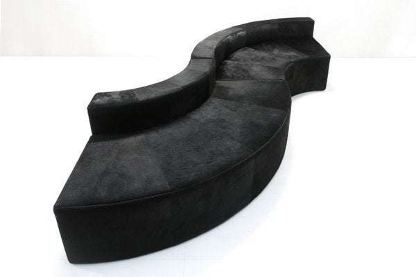 Modular Black Cowhide Curved Wave Sofa by DK Furniture, 2000s, Set of 2-SES-2023479