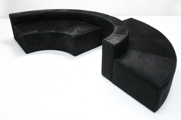 Modular Black Cowhide Curved Wave Sofa by DK Furniture, 2000s, Set of 2-SES-2023479