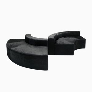 Modular Black Cowhide Curved Wave Sofa by DK Furniture, 2000s, Set of 2-SES-2023479