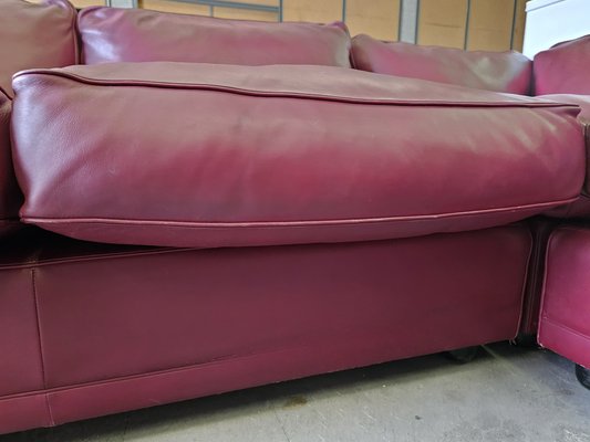 Modular Corner Sofa in Bordeaux Leather from Poltrona Frau, Italy, 1970s, Set of 3-ZUW-1721902