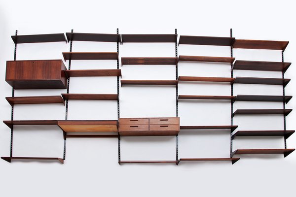 Modular Dark Wood Wall System by Kai Kristiansen for FM Møbler, 1960s, Set of 30-EZZ-1787454