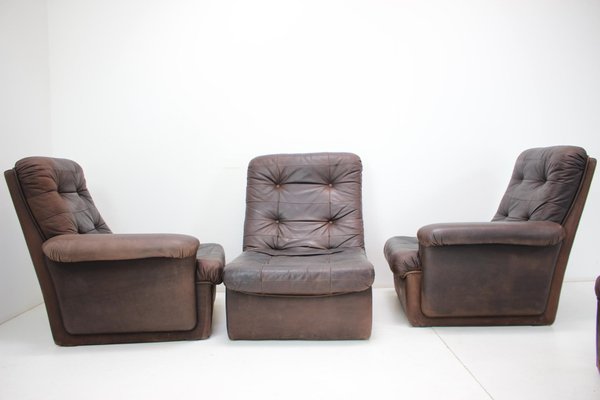 Modular Five Seater Sofa in Leather, 1980s, Set of 5-TZ-1383607