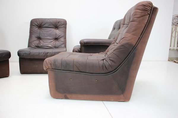 Modular Five Seater Sofa in Leather, 1980s, Set of 5-TZ-1383607