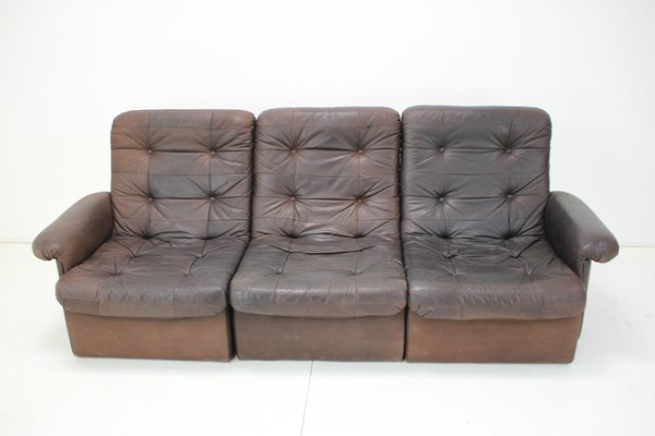 Modular Five Seater Sofa in Leather, 1980s, Set of 5-TZ-1383607