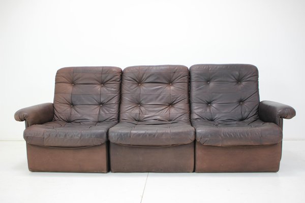 Modular Five Seater Sofa in Leather, 1980s, Set of 5-TZ-1383607