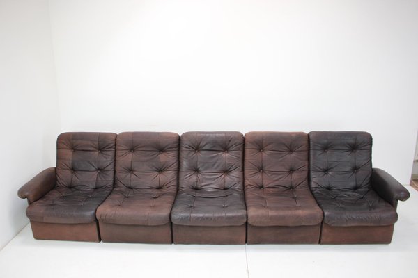 Modular Five Seater Sofa in Leather, 1980s, Set of 5-TZ-1383607