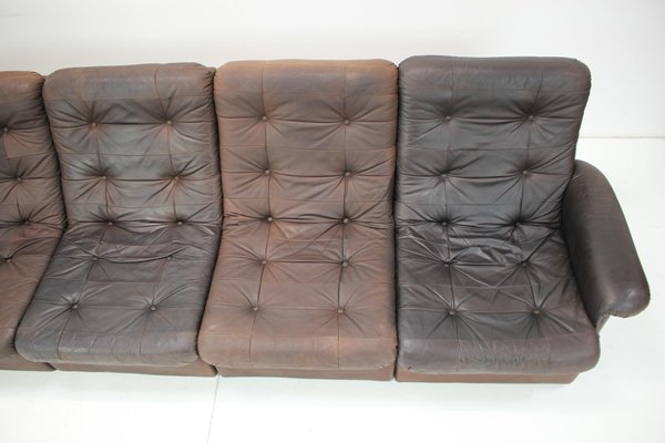 Modular Five Seater Sofa in Leather, 1980s, Set of 5-TZ-1383607