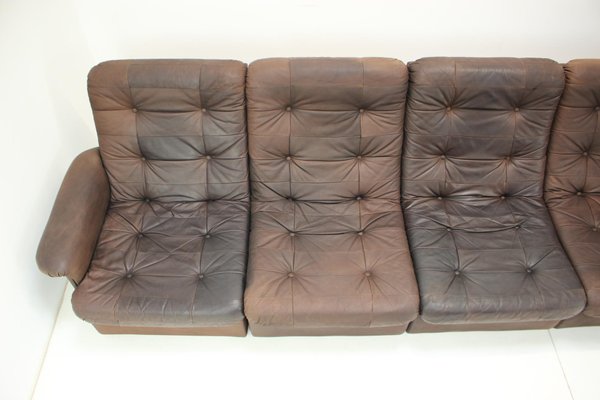 Modular Five Seater Sofa in Leather, 1980s, Set of 5-TZ-1383607